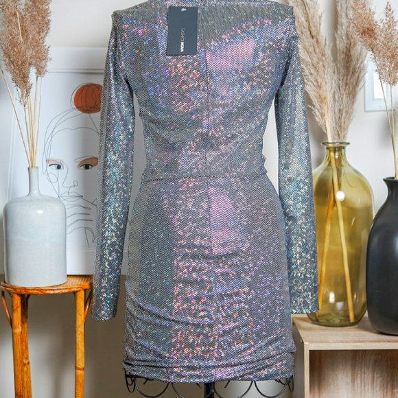 Shiny Holographic Sequin festive mini dress with cut out - Picture 2 of 3